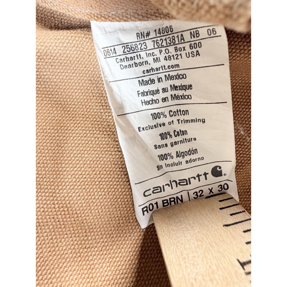 Carhartt R01 Bib Overalls Mens 32x30 Brown Duck Double Knee Workwear - Picture 8 of 12